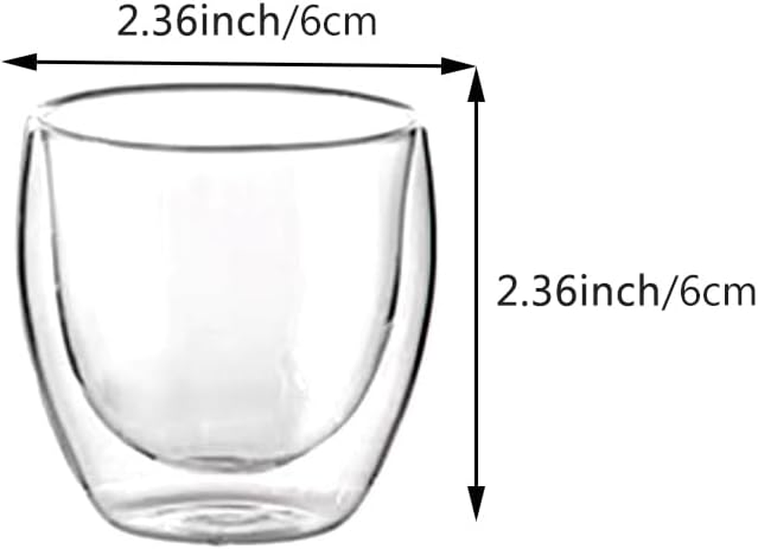 Double Walled Espresso Cups Set of 6, 2.7Oz Clear Expresso Coffee Mugs, Glass Espresso Shot Cup Set, Double Wall Glasses for Latte Cappuccino Cocoa Milk Cafe Juice Tea, 80ML image number 2