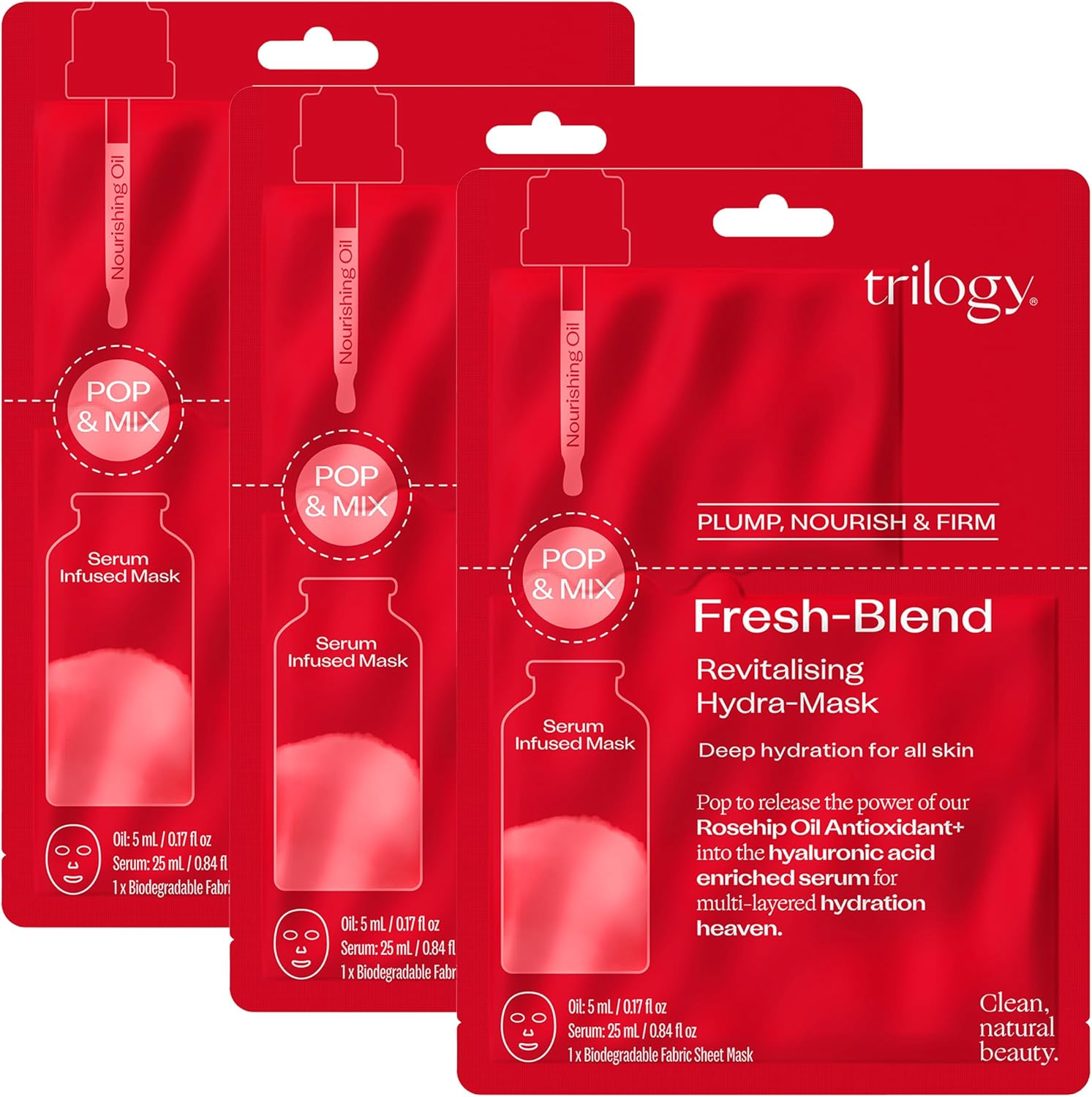 Trilogy Fresh-Blend Revitalising Hydra-Mask, Hyaluronic Acid & Rosehip Oil, 3 Sheets image number 4