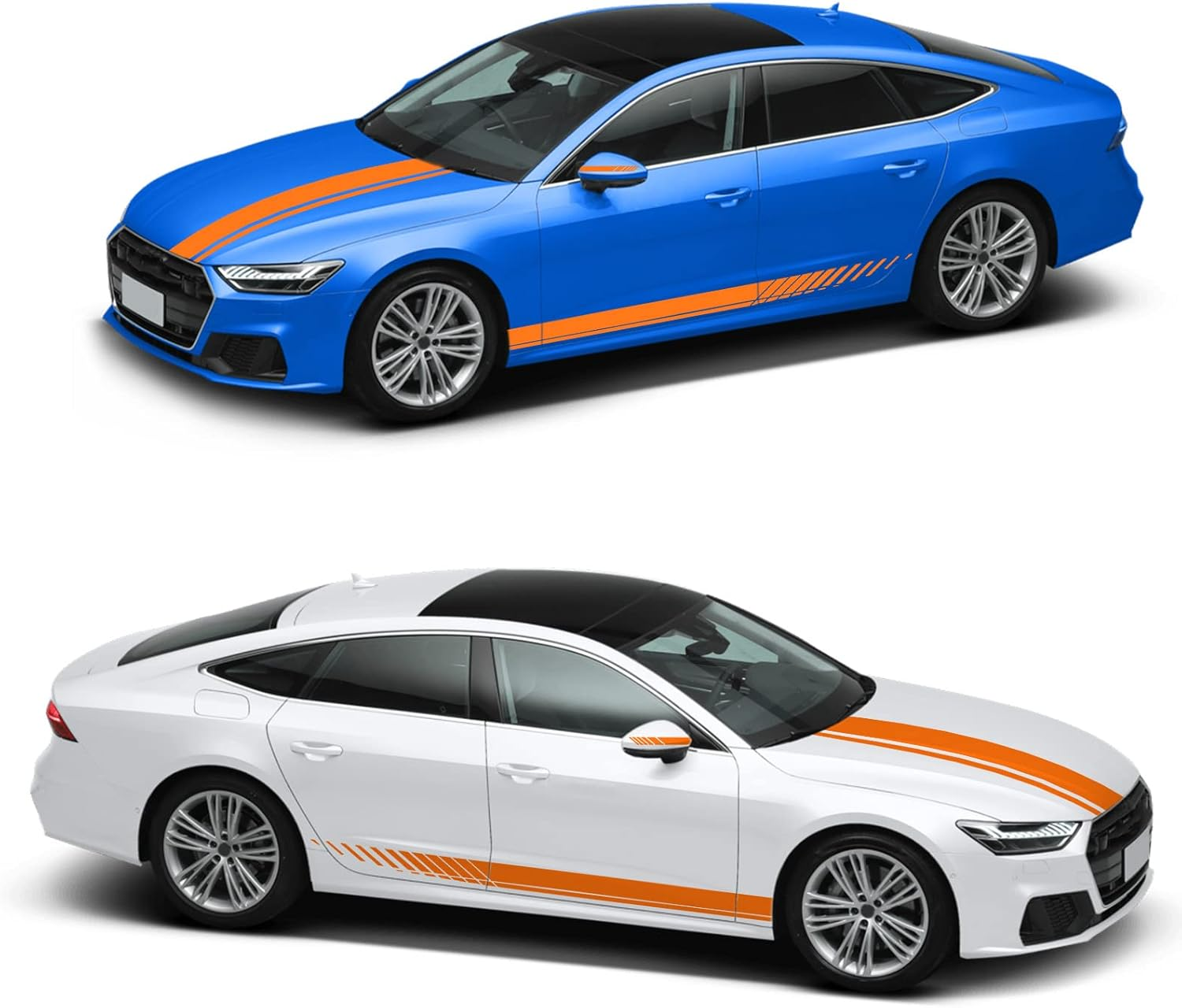 5PCS Car Hood Car Body Rearview Mirror Modified Sport Style Stripe Sticker Graphic Vinyl Racing Stripe Decal Decoration Accessories Sticker for Cars Orange - Grey image number 4