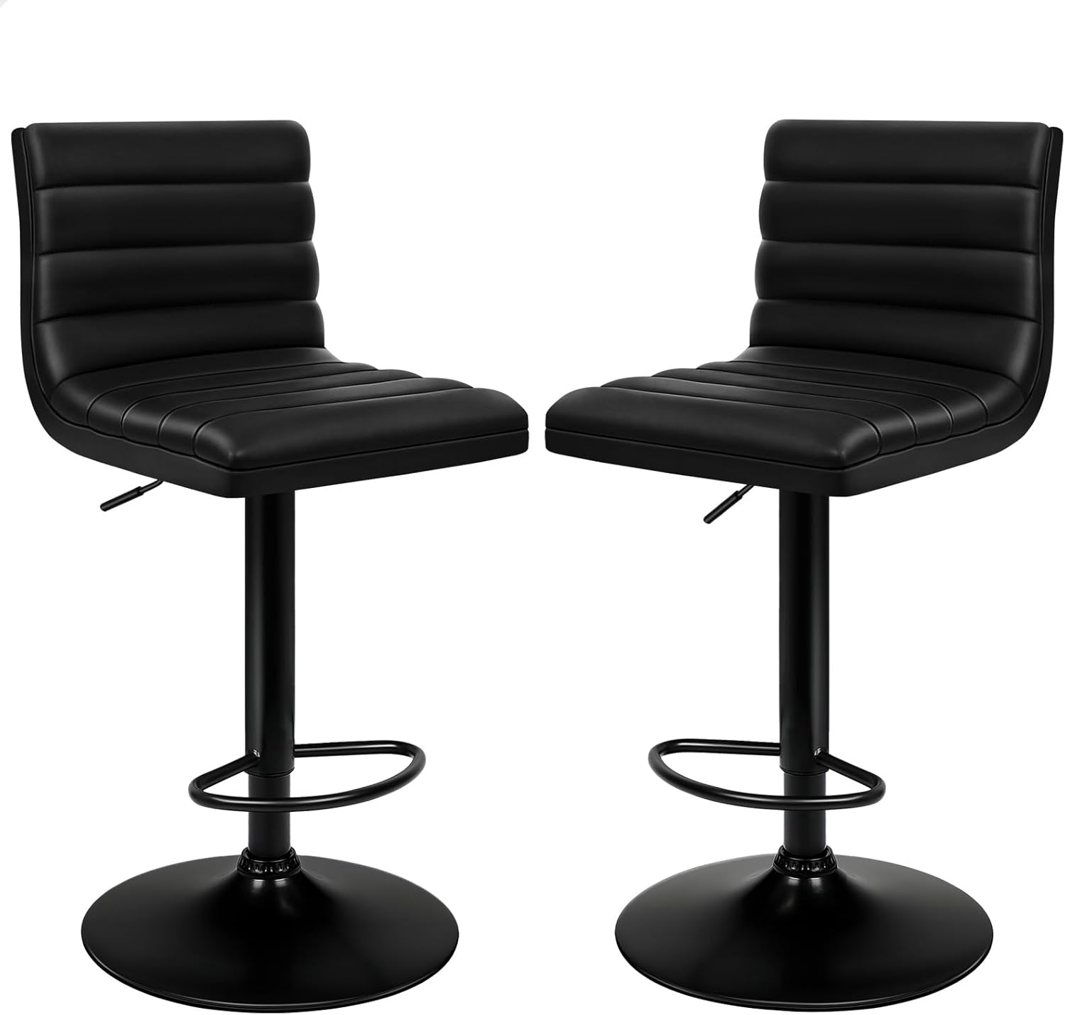 ALFORDSON 4Pcs PU Leather Bar Stool, Kitchen Barstools with Swivel Seat in 62-83Cm Adjustable Height Home Bar Counter Dining Chairs with Footrest & Floor Protector, Black