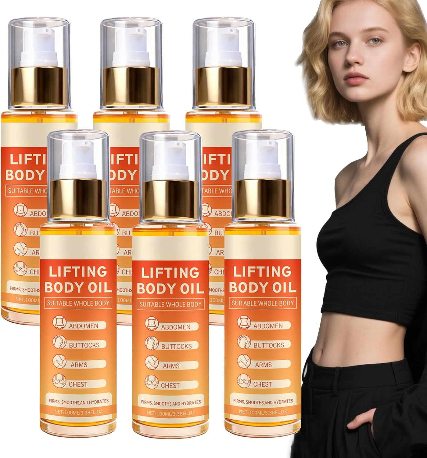 Anti-Aging Face Serum Infused Body Firming Oil - Glow Remedy for Sagging Areas, Body Firming Moisturizing Oil, Deep Moisturizing Massage Oil for Dry Skins (6Pcs)
