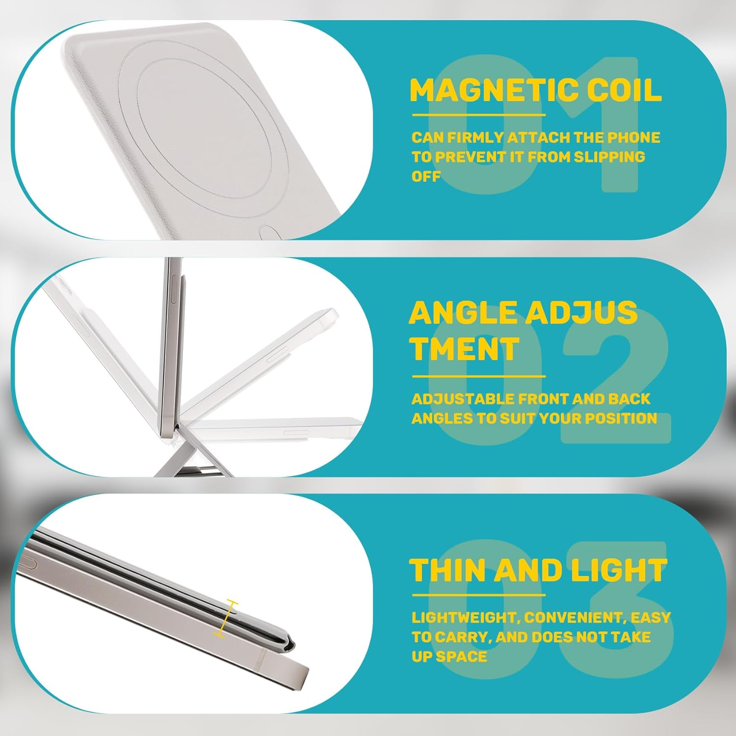 Hcskoss Mobile Phone Holder Foldable Magnetic Phone Tripod Stand Cell Phone Stand Strong Magnets PU Leather Phone Stand Compatible with Iphone 17/16/15/14/13/12 Series image number 6