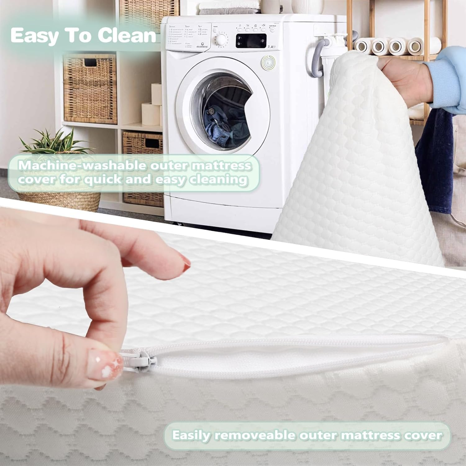 Folding Baby Cot Mattress 96 X 66 X 6Cm, Portable Travel Cot Mattress, Breathable Soft Plush Memory Foam Includes Carry Bag Removable Washable Cover, Perfect for Home, Travel, and Camping image number 5