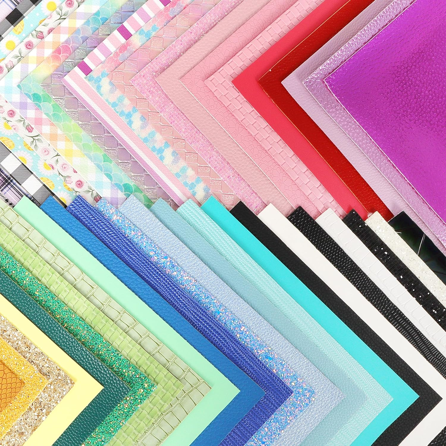 ZAIONE Random Faux Leather Sheets: Glitter Plaid Print Leather 20Pcs 8X12 Inch Grain Texture Embossed Colors Pattern Leather for Earrings Crafts