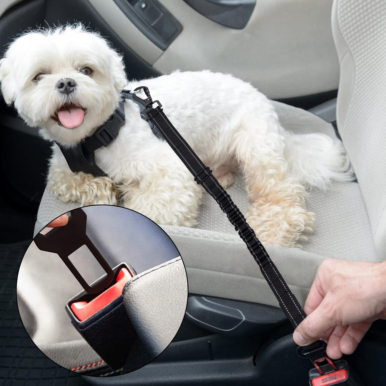 Dog Seat Belt Adjustable Dog Belt Safety Harness Seat Belt Dog Car with Shock Absorption and Carabiner Suitable for All Dog Breeds