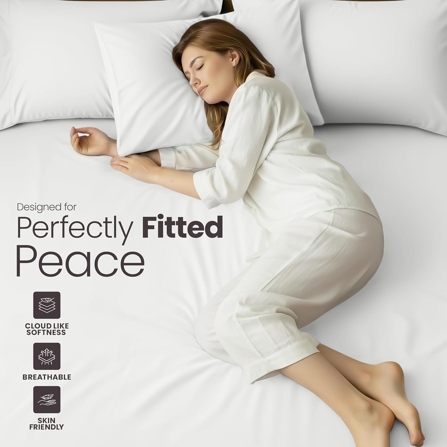 NY Threads Fitted Sheet with 2 Pillow Cases (50X75Cm) - Deep Pocket (35 Cm) (White, King) image number 1