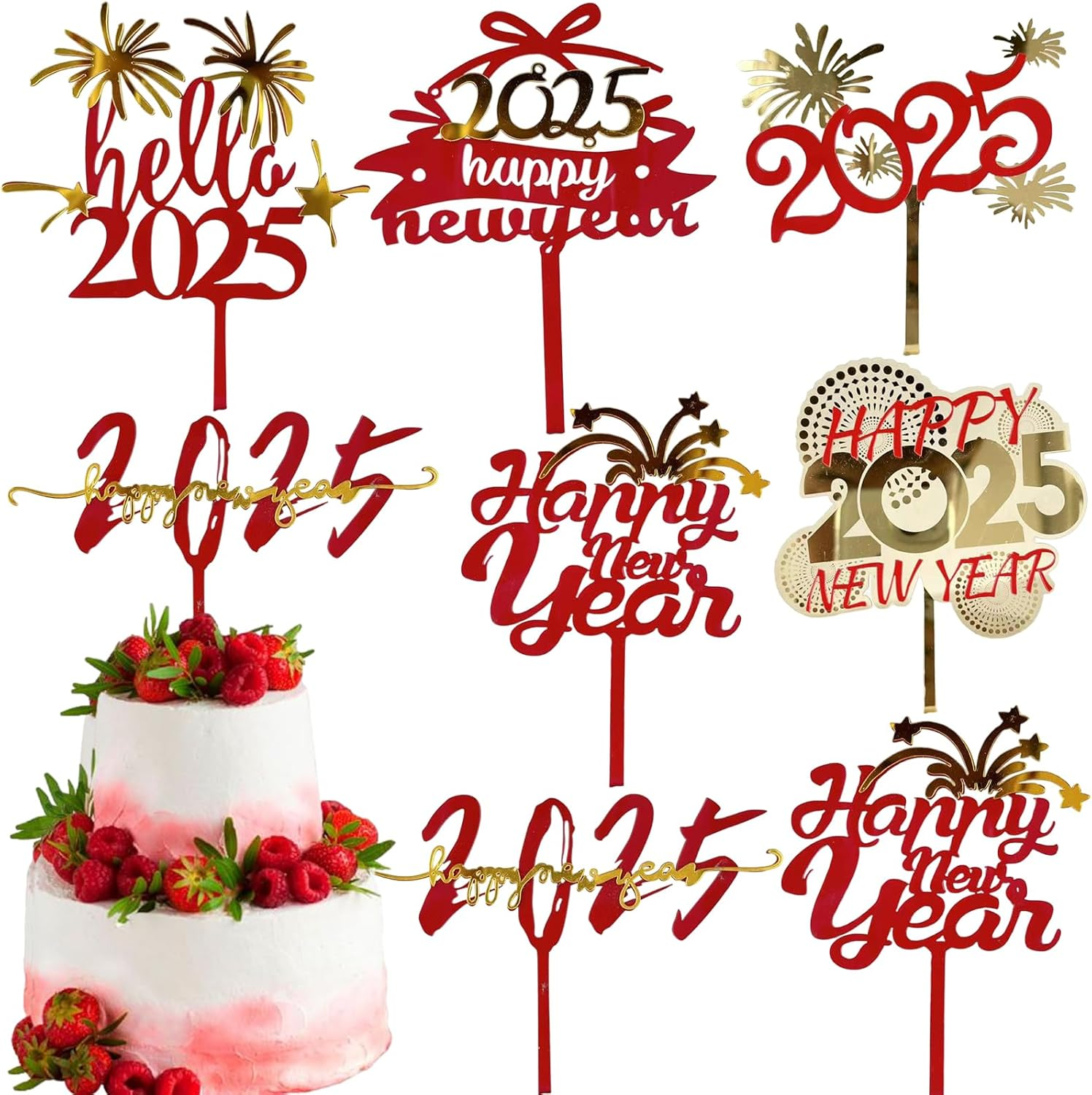 6 Pcs 2025 Cake Topper Happy New Year Acrylic Cake Toppers Baby Shower Cake Birthday Party Cake Flag Decorations Christmas Anniversary Graduation Home Supplies