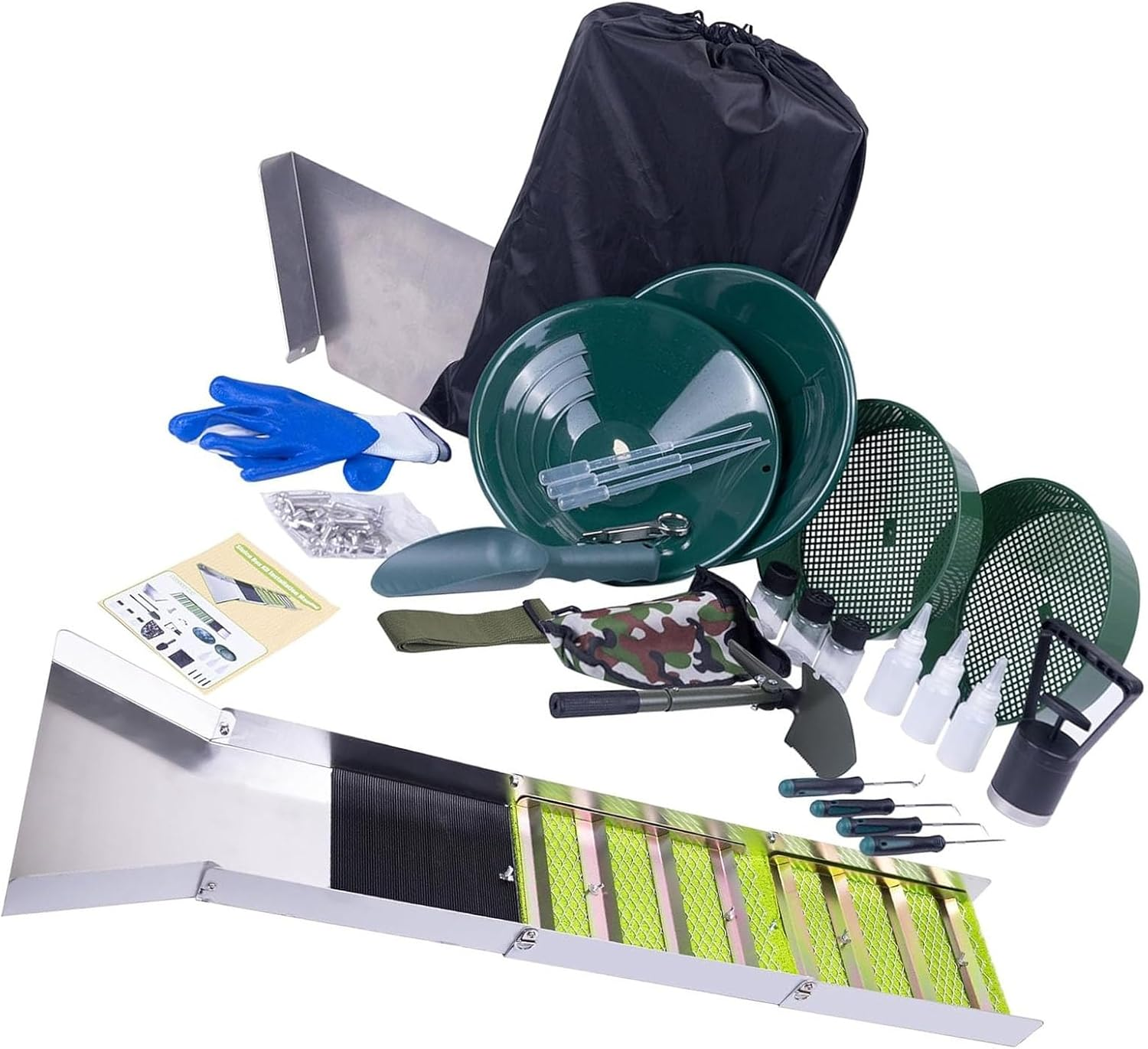 Bewinner 50 Inch Gold Panning Sluice Box Kit with Accessories, Lightweight Aluminum Alloy Prospecting Tool for River Creek Mining, Portable Foldable Backpack Design image number 6