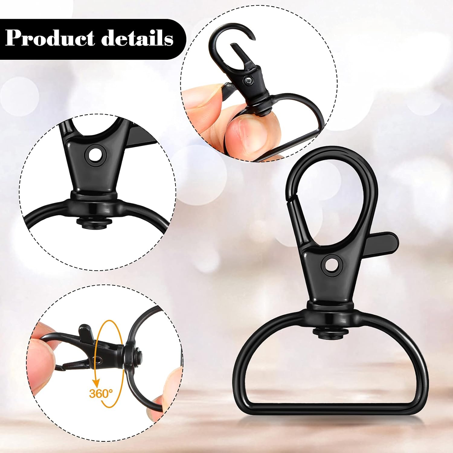 56 Pieces Keychain Hooks with D Rings Set Purse Hardware for Bag Making Lanyard Snap Hooks Metal Swivel Clasps with D Rings and Slide Buckle for Purses Keychain Lanyard Handbags, Black image number 4