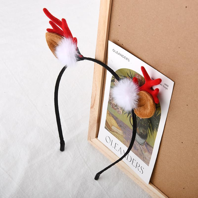 Christmas Deer Reindeer Antlers Headband Holiday Christmas Antler Headband Holiday Christmas Hair Accessories for Girls Women Xmas Deer Ears Headband Hair Hoop for Girls Deer for Women