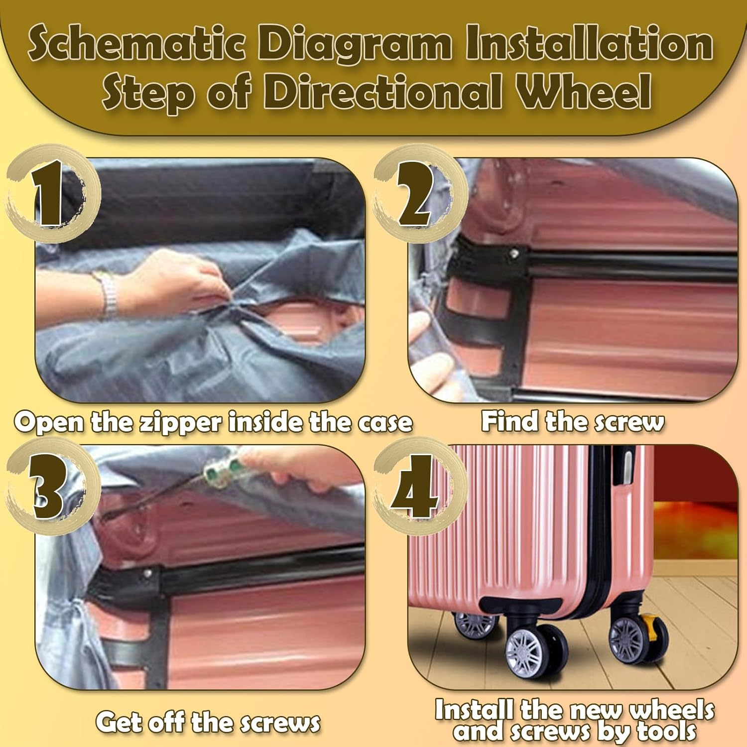 Horoper Luggage Wheels Replacement, 1 Pair Brake Double Row Wheel Luggage Suitcase Caster Wheels Trunk Wheels image number 2