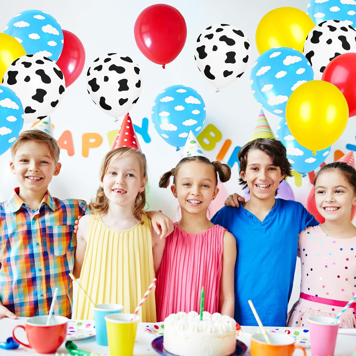 Cartoon Story Balloons Toy Inspired Story Birthday Party Supplies Party Decorations Cow Print Sky Blue Cloud Balloons Arch Garland Kit for Kids Boys Girls Story Themed Party Decor Favor image number 2