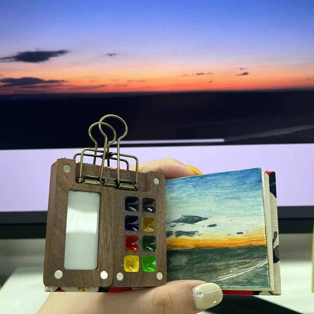 8 Grid Mini Portable Watercolor Palette with Clip, Wooden Mini Paint Palette Artist Palette Sketchbook Palette 2.4Inches image number 4