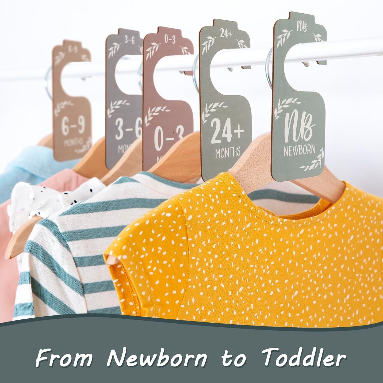 Wooden Baby Closet Size Divider Organizer Hanger Clothing Dividers,8Pcs Double-Sided Baby Wardrobe Divider Wooden Clothes Hanger,Wooden Baby Closet Size Divider Organizer Hanger Clothing Divider image number 3