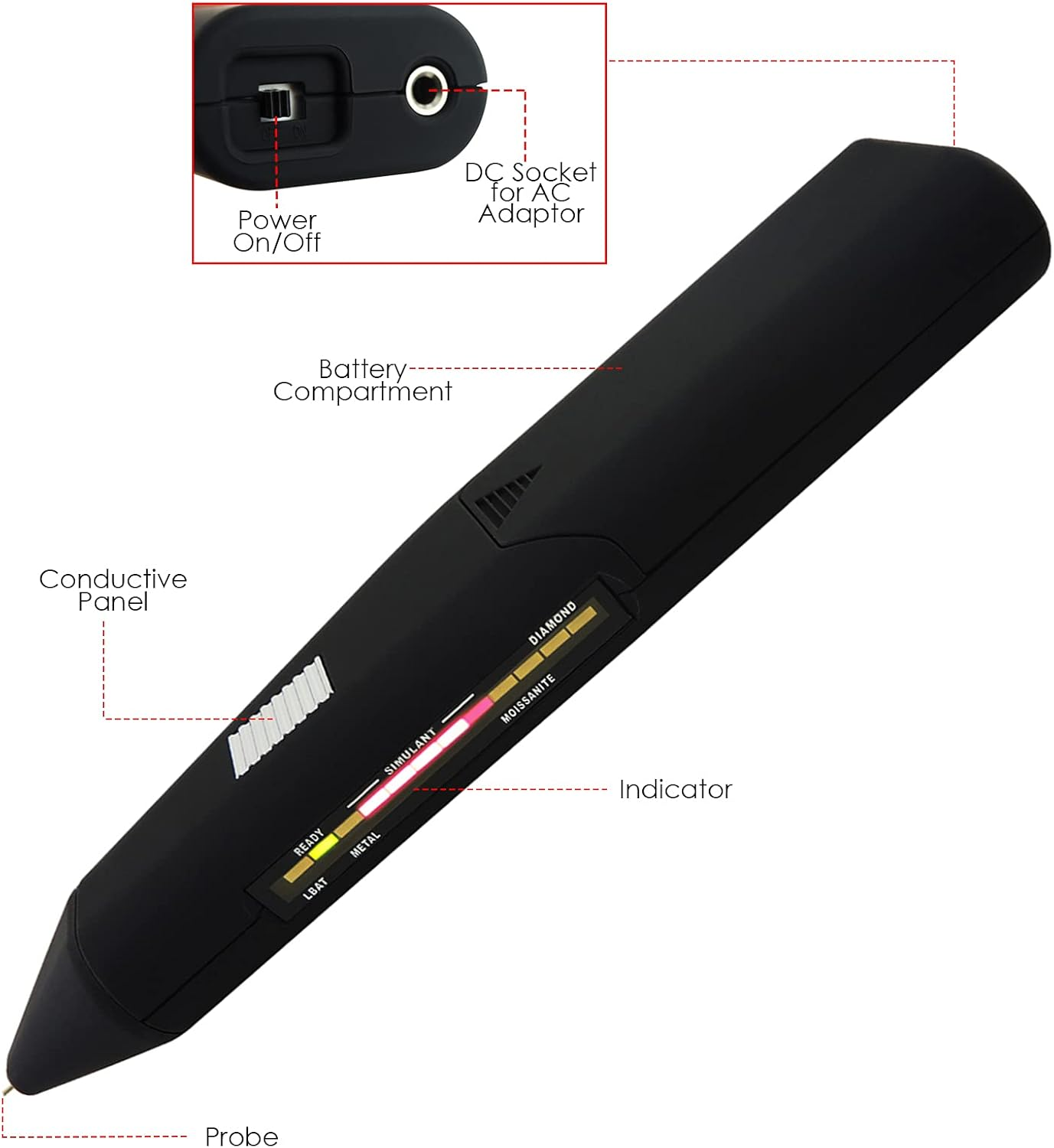 DANOPLUS Professional Diamond Moissanite Tester, High Accuracy Jewelry Test Tool Kit Combo, 2Pt Gemstone Factory Calibrated Identifier Device image number 3