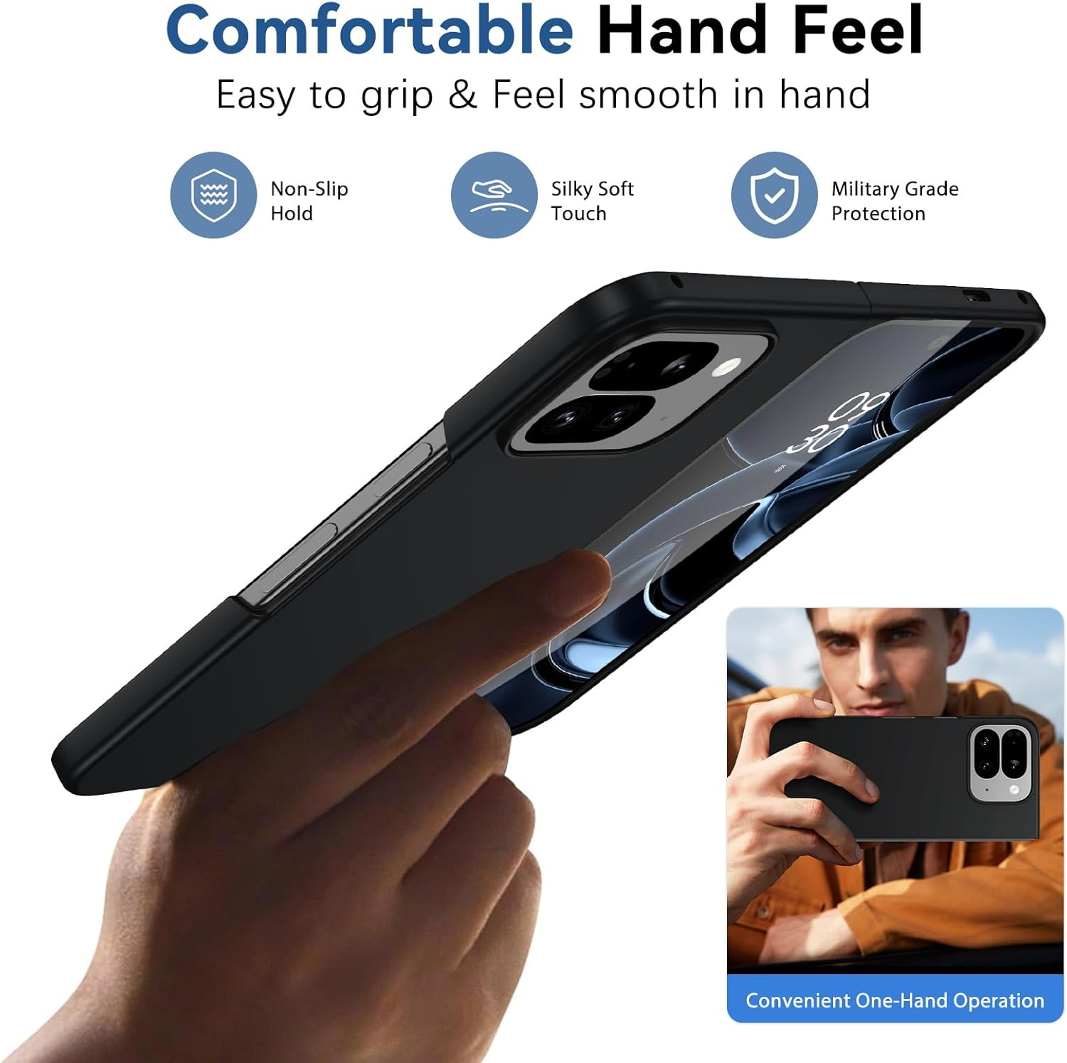 DUEDUE Case for Google Pixel 10 Pro Fold with Screen Protector, Military-Grade Shockproof Protective Slim Anti-Fingerprint Resistant Hard PC Protective Cover for Google Pixel 10 Pro Fold, Black image number 1