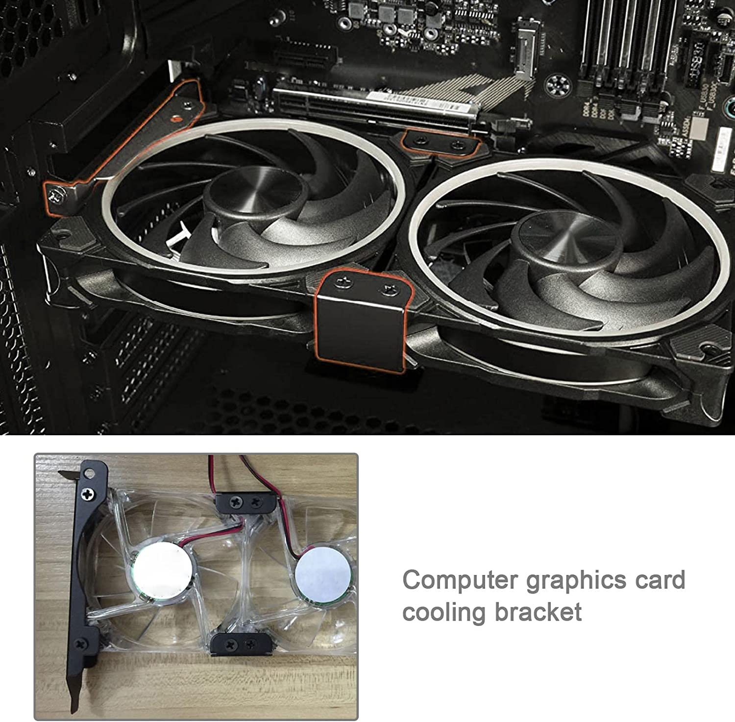 Ecsing PCI Slot Bracket Dual Fan Mount Rack GPU Bracket for Mounting One/Two 120Mm Computer Case Fans Computer Radiator Holder Black Metal image number 6
