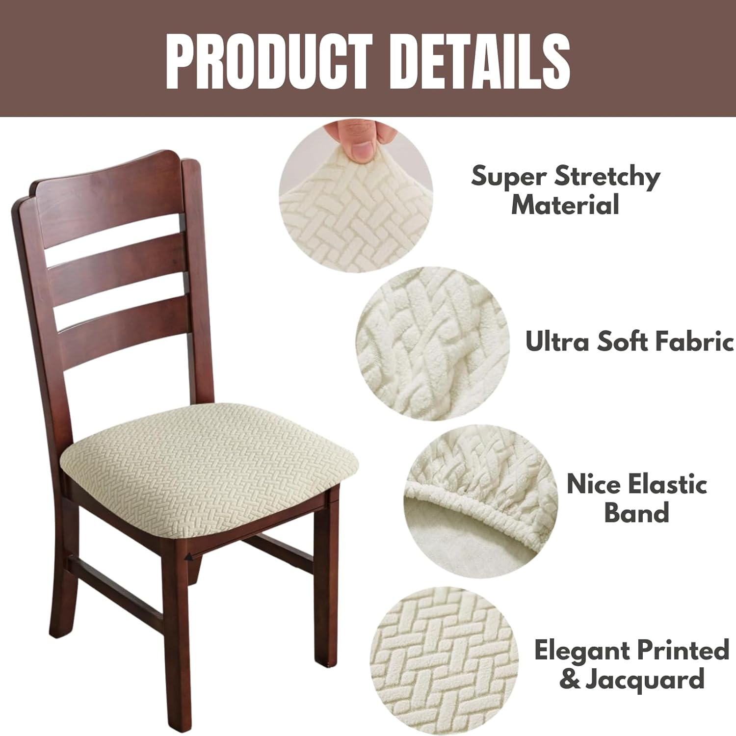 Dining Chair Covers Set of 4, JOMWEN Stretch Jacquard Washable Seat Slipcovers, Chair Cushion Protector, Kitchen Dining Home (Beige, 4 PCS) - Black image number 5