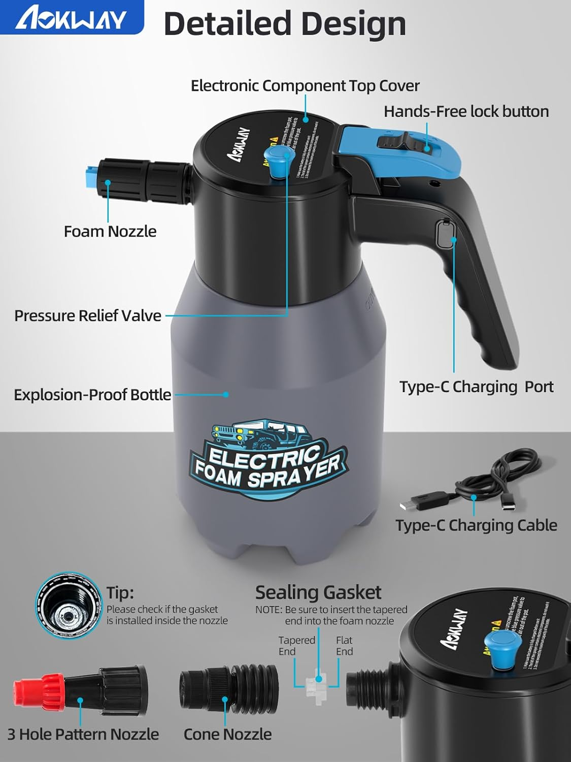 Aokway Foam Sprayer Car Wash, Electric Foam Sprayer, Car Soap Foam Pump Sprayer for Cleaning Detailing Portable Cordless Handheld Foam Cannon image number 6