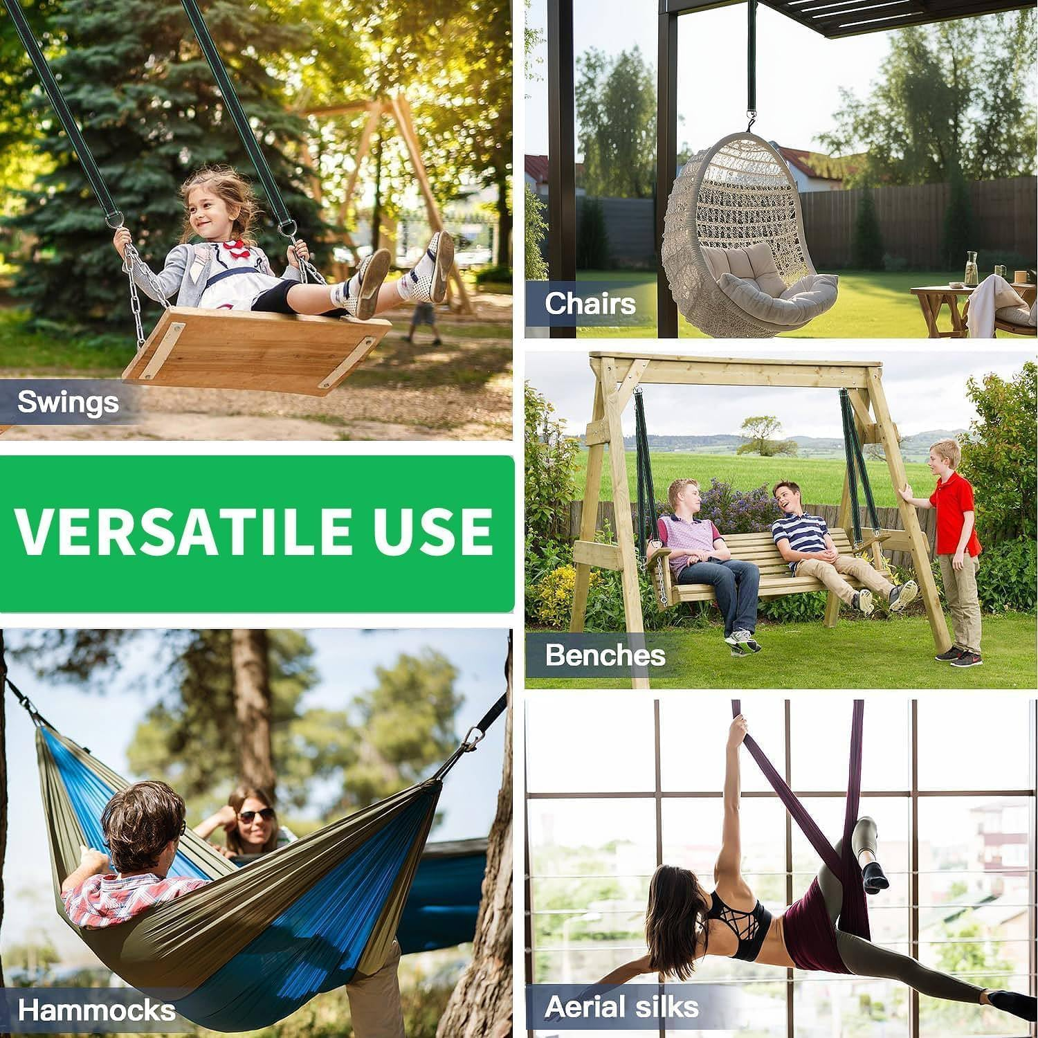 Tree Swing Hanging Straps, 1.5M/5Ft Hammock Tree Straps Kit with 2 Sturdy Lock Carabiners & 2 Tree Protectors for Swings and Hammocks,Holds up to 1000KG image number 3