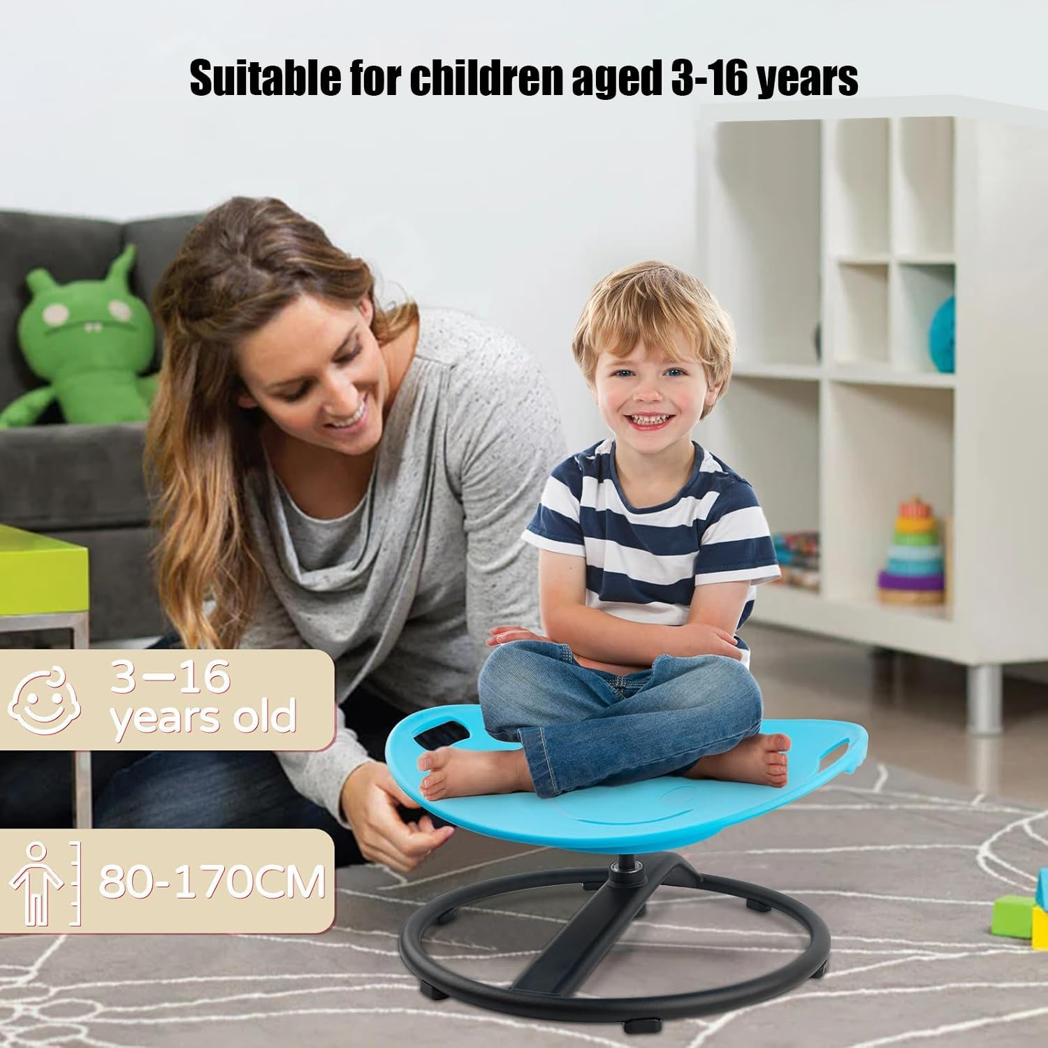 Kids Sensory Swivel Chair, Autism Spinning Chair for Kids, Training Body Coordination, No Assembly Required (Blue) image number 4