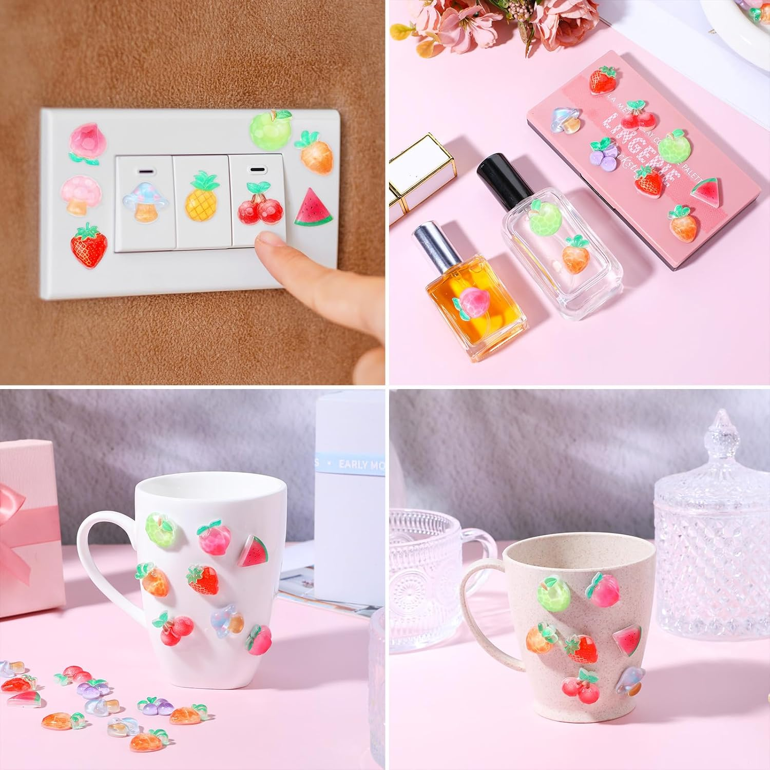 YBEATY 100PCS Charms Cute Set Sweet 3D Nail Nail Charm Mixed Flatback Resin Charms Color Fruit Watermelon Mushroom Peaches Grapes Charm for Art Decorations DIY Accessories Crafts Phone Case Ornament image number 5