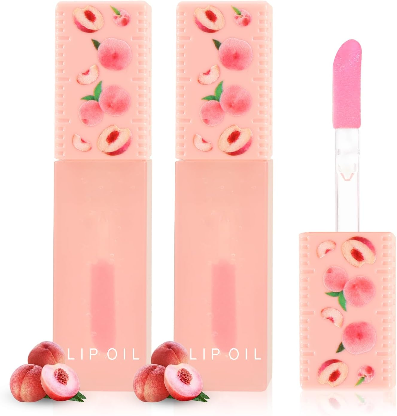 Boobeen 2PCS Lip Gloss Oil Set, Lip Stain Oil with Moisturizing, Nourishing Fruit Lightweight, for High Shine Finish Makeup