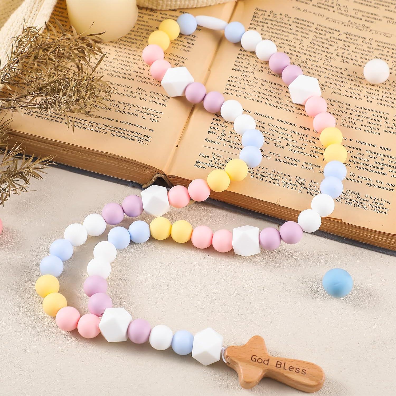 Misdary Baby Rosary Baptism Gift Silicone God Bless Kids First Rosary with Cross 1St Year Baptism Party Supply for Baby Shower Christian Communion Gifts (Multicolor,Square) image number 4