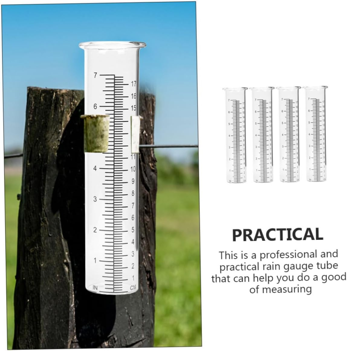 4Pcs Transparent Glass Rain Gauge Tubes Portable Outdoor Rainfall Measuring Tools for Garden Lawn Backyard with Clear Scale Accurate and Easy to Read