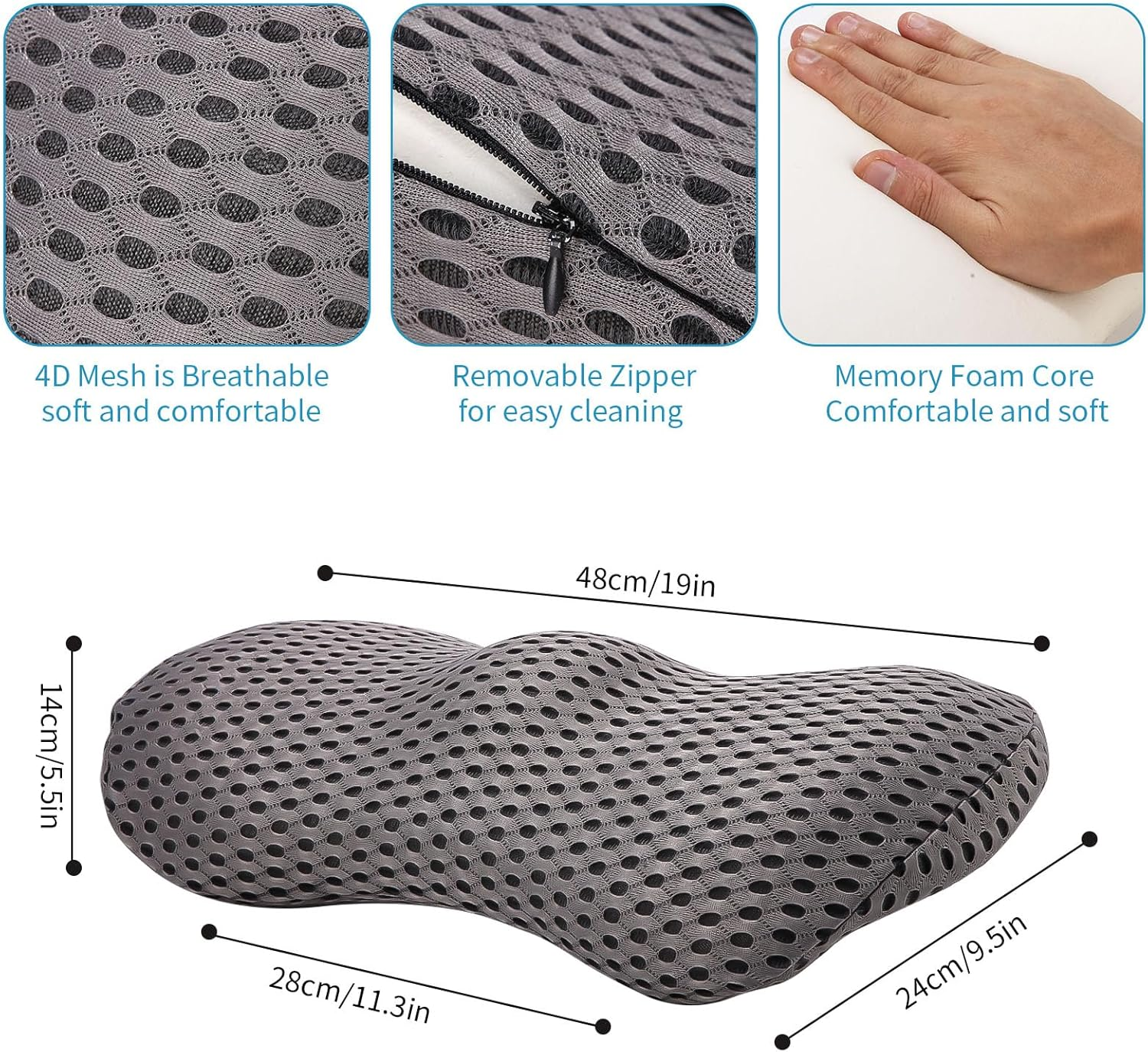 Fiabgum Lumbar Support Pillow - Back Pillow for Low Back Pain Relief,Ergonomic Streamline Car Seat,Breathable & Detachable & Washable,Office Chair, Recliner and Bed (Gray) image number 3