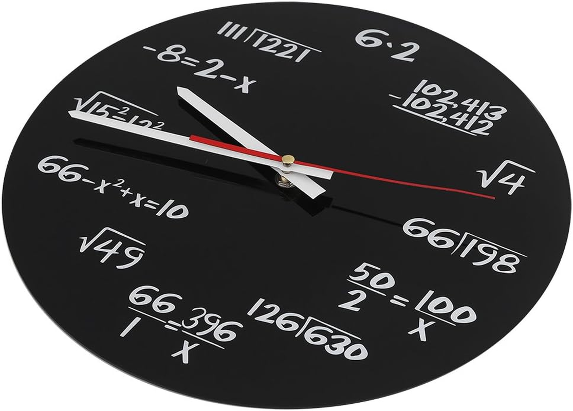 Creative Math Wall Clock Acrylic Funny Mathematical Formulas Clock Pop Quiz Clock Black and White Unique Math Equation Clock for Classroom, Home, Office