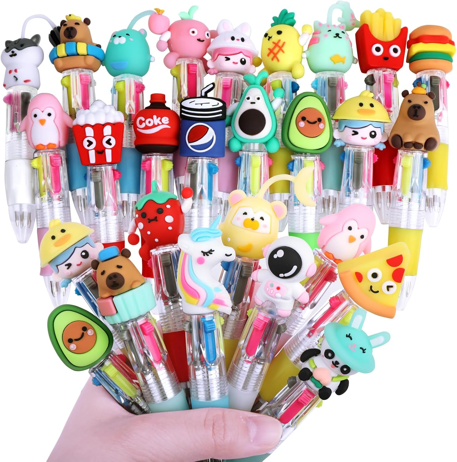 24 Pcs Mini Multicolored 4-In-1 Cute Retractable Ballpoint Pens for Kids Party Bag Fillers, Fun Novelty Cartoon Multi Color Ballpoint Pen Bulk for Classroom School Supplies Party Favors Girls image number 3