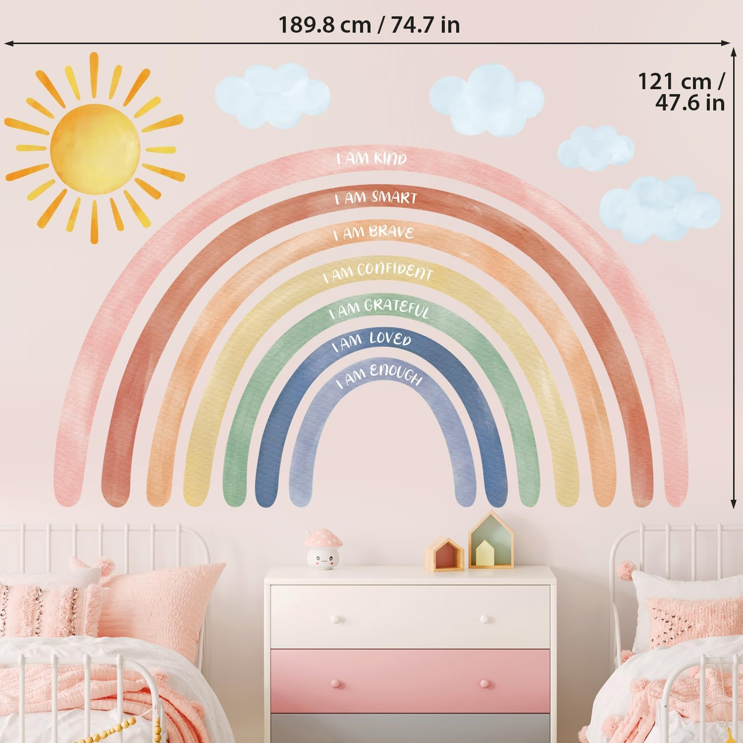 DECOWALL FH4-2432 Xlarge Watercolor Rainbows and Quotes Wall Stickers Decals Big Nursery Bedroom Kids Room D&eacute;cor Girls Baby Art Boho Peel and Stick image number 4
