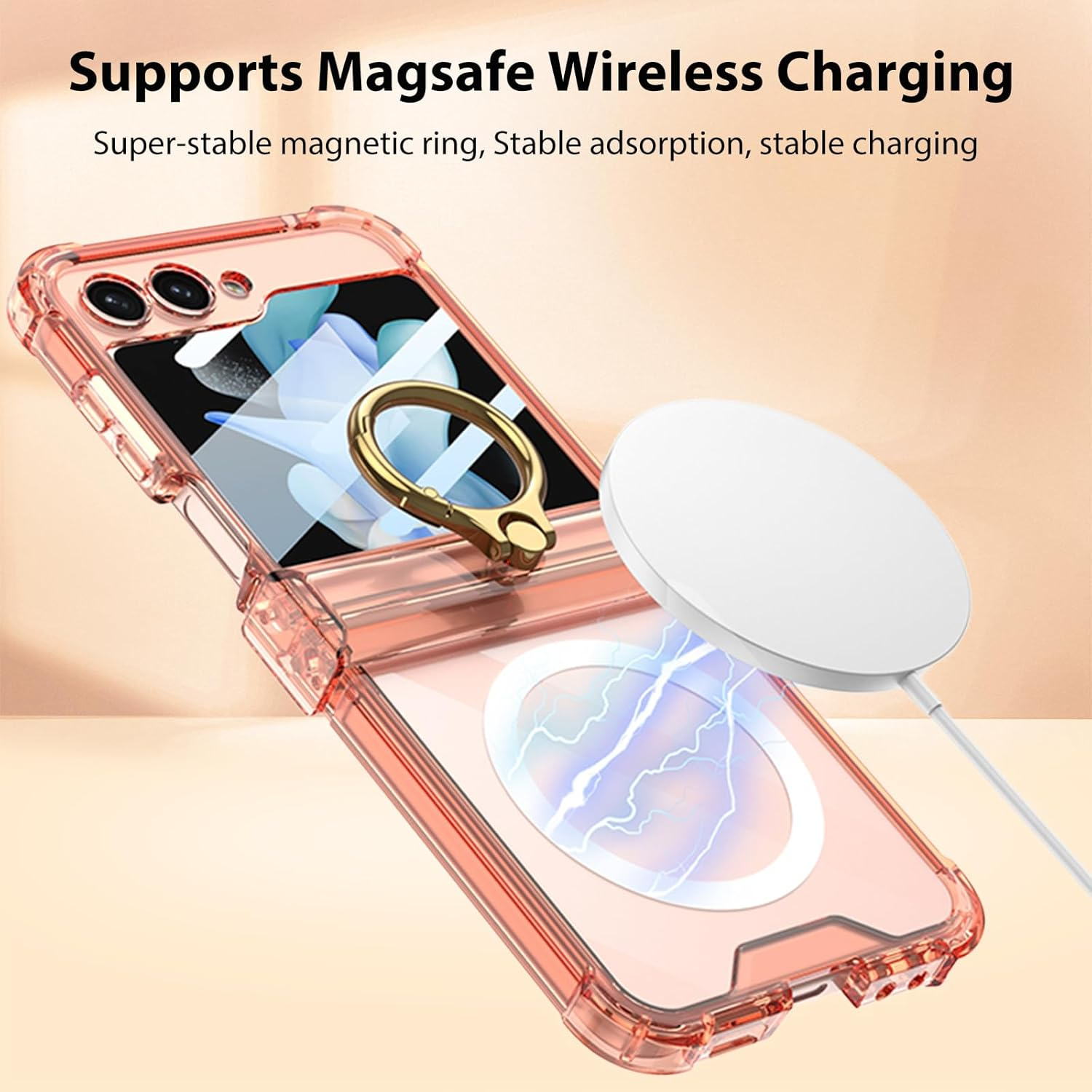 RUNGOS Magnetic Clear for Samsung Z Flip 7 Case Magsafe with Ring Stand [Hinge Protection] [360&deg; Rotatable Ring Holder] [Mil-Grade 4-Corner Airbag Reinforcement] Cover for Samsung Galaxy Z Flip 7 Case image number 5