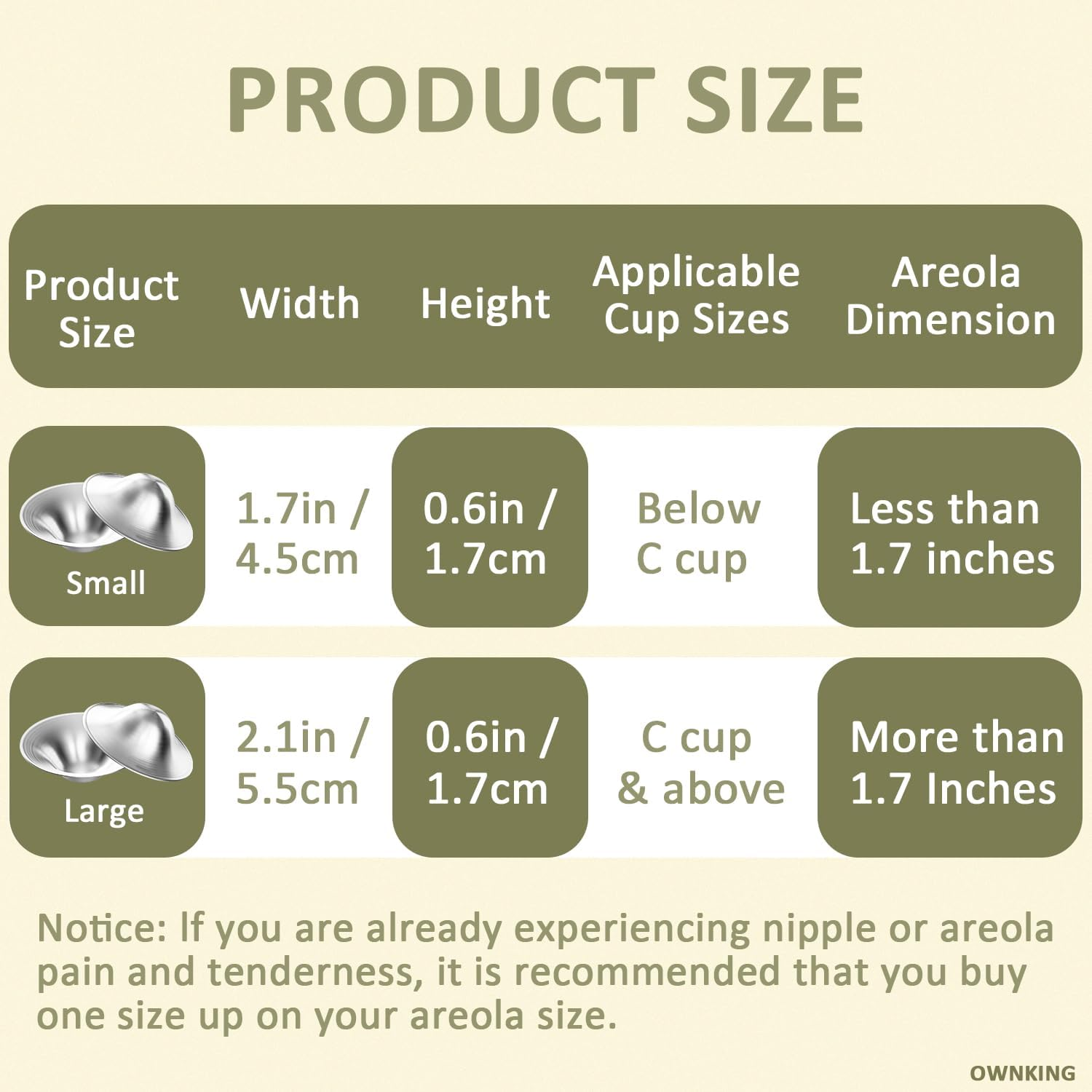 OWNKING Orginal Silver Nursing Cups, Pure 925 Sterling Silver Nipple Shield for Breastfeeding, Nipple Guards Protector for Cracked Nipples, Soothe Sore, Newborn Essentials Must Haves, Nickel Free, L image number 6