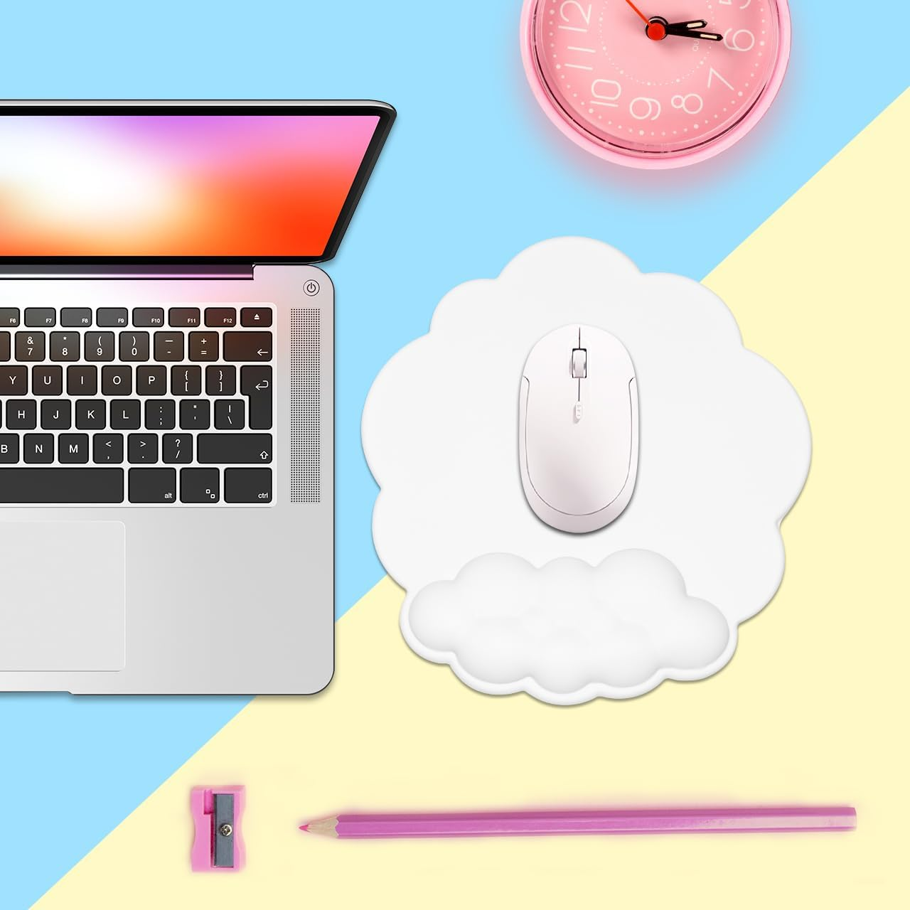 Mouse Pad Wrist Support with Leather Surface Cloud Wrist Rest Mousepad with Memory Foam Non-Slip PU Base Mouse Pad for Home Office Laptop Mac Easy Pain Relief (White) - Blue image number 6