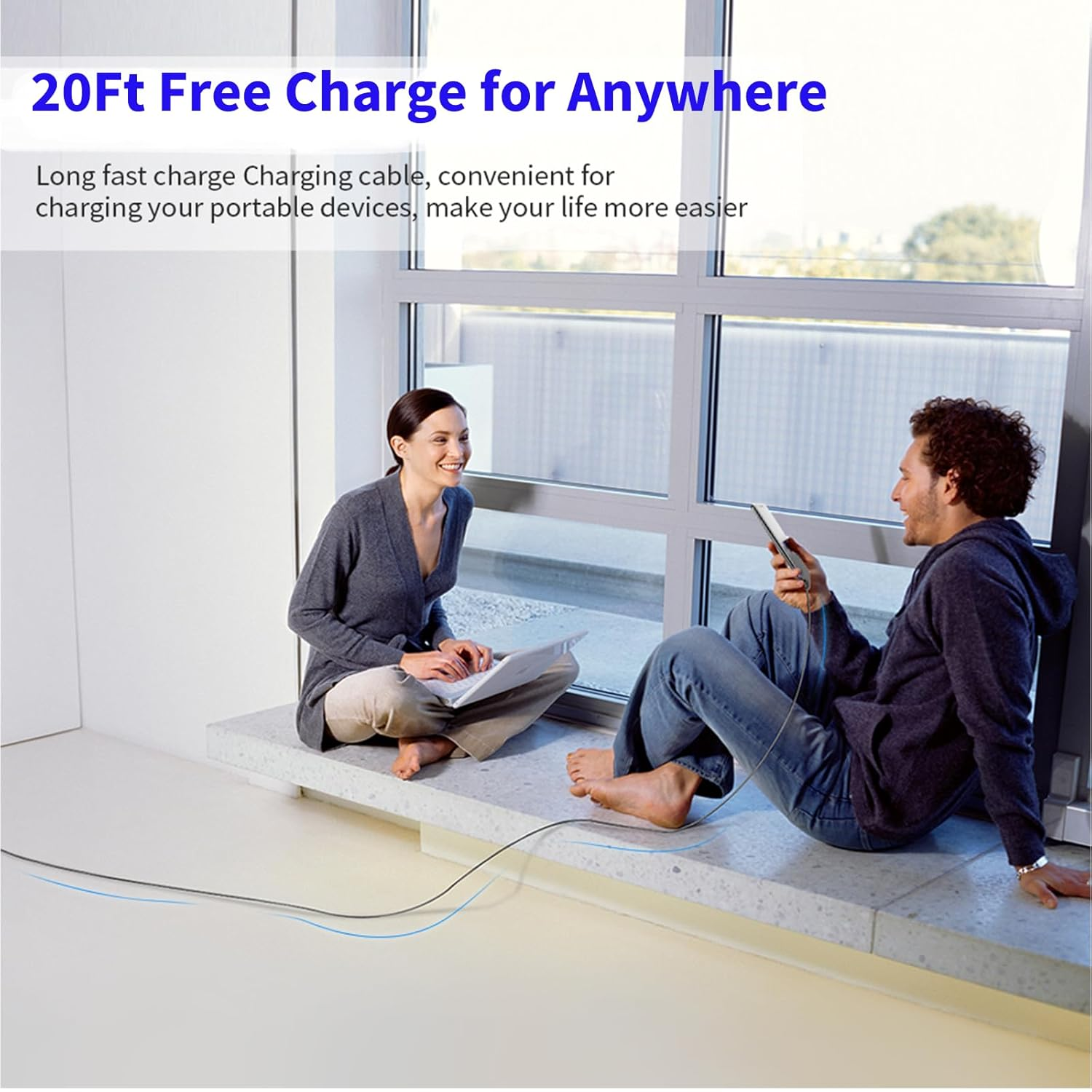 6M Extra Long Phone Charger Cord,Fast Charging USB-C and Lightning Cable 2 in 1 60W 6M USB C Charger Long Apple Charging Cord for Phone 17/16/15/14/13/12/11,Ipad,Macbook,Charge in Bed, Sofa image number 1