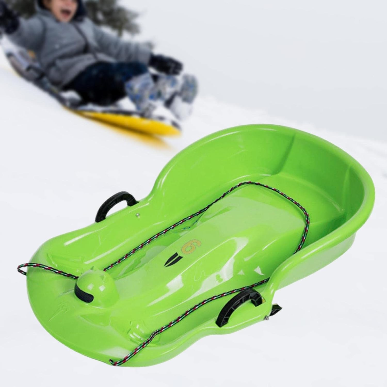 Tadill Winter Snow Sled Sleigh Sledding Toboggan Ski Board with Brake Handle, Skiing Kids Sledge with Double Seat for Sports Children Holiday Lawn image number 1