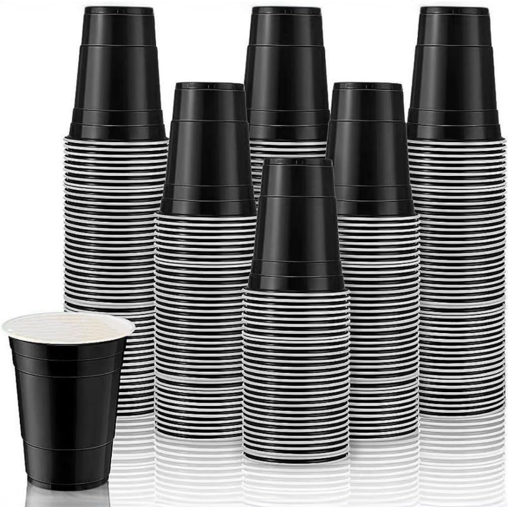50PCS 16 Oz Black Plastic Reusable Cups Suitable for Parties, Heavy Duty Black Drink Cups Graduation Bulk Wedding Birthday Party Supplies Holiday Celebration Wine Beer Drinks image number 5