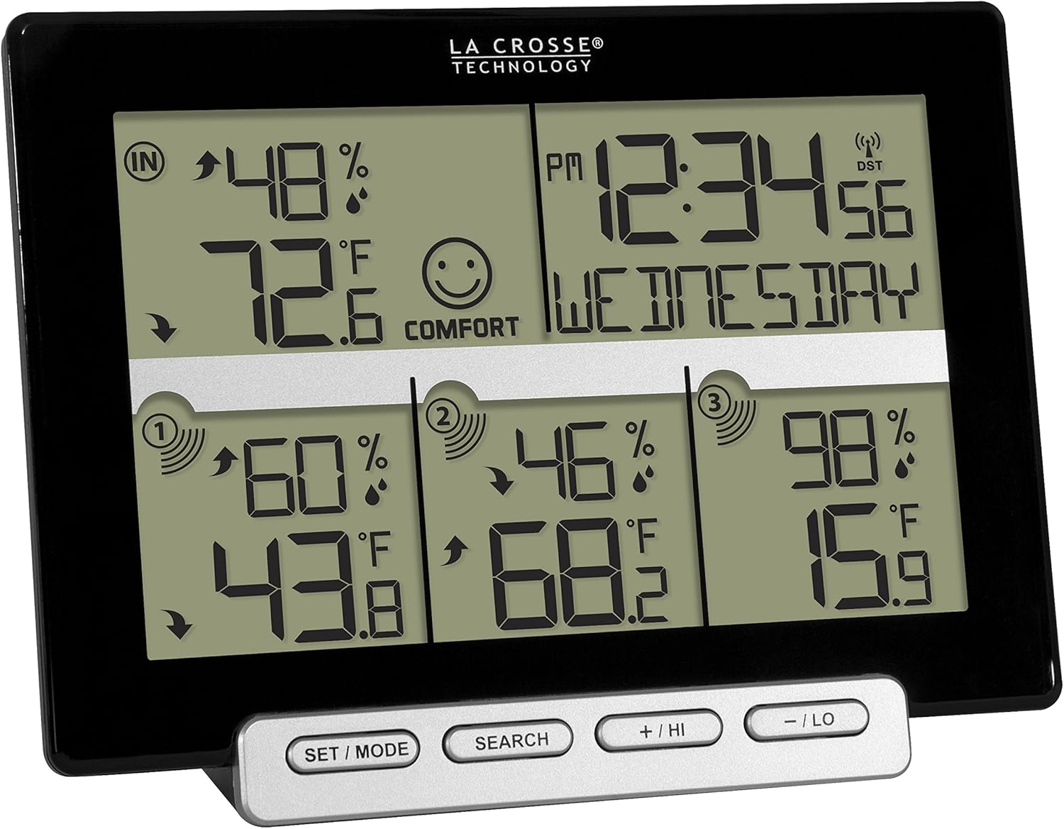 La Crosse Technology 308-1412-3TX-INT Wireless Weather Station (Including 3 Sensors), Black