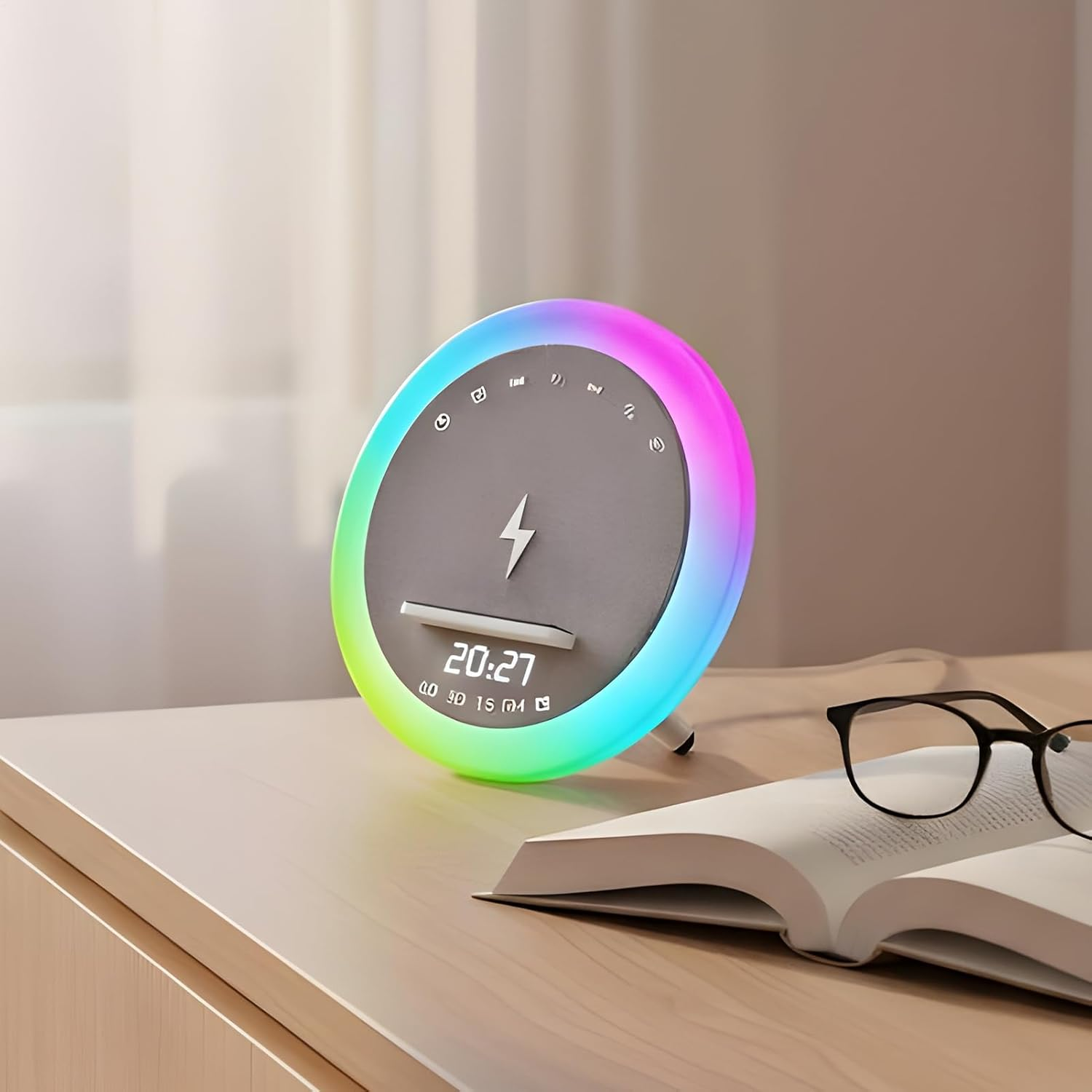 Wireless Speaker - 17.1&times;17.1Cm Portable Desk Phone Holder, Phone Stand Speaker | Cool Gadgets with Night Light Alarm Clock with White Noise Sound 4-In-1 Multifunction Gadget for Bedroom Office Dorm image number 6