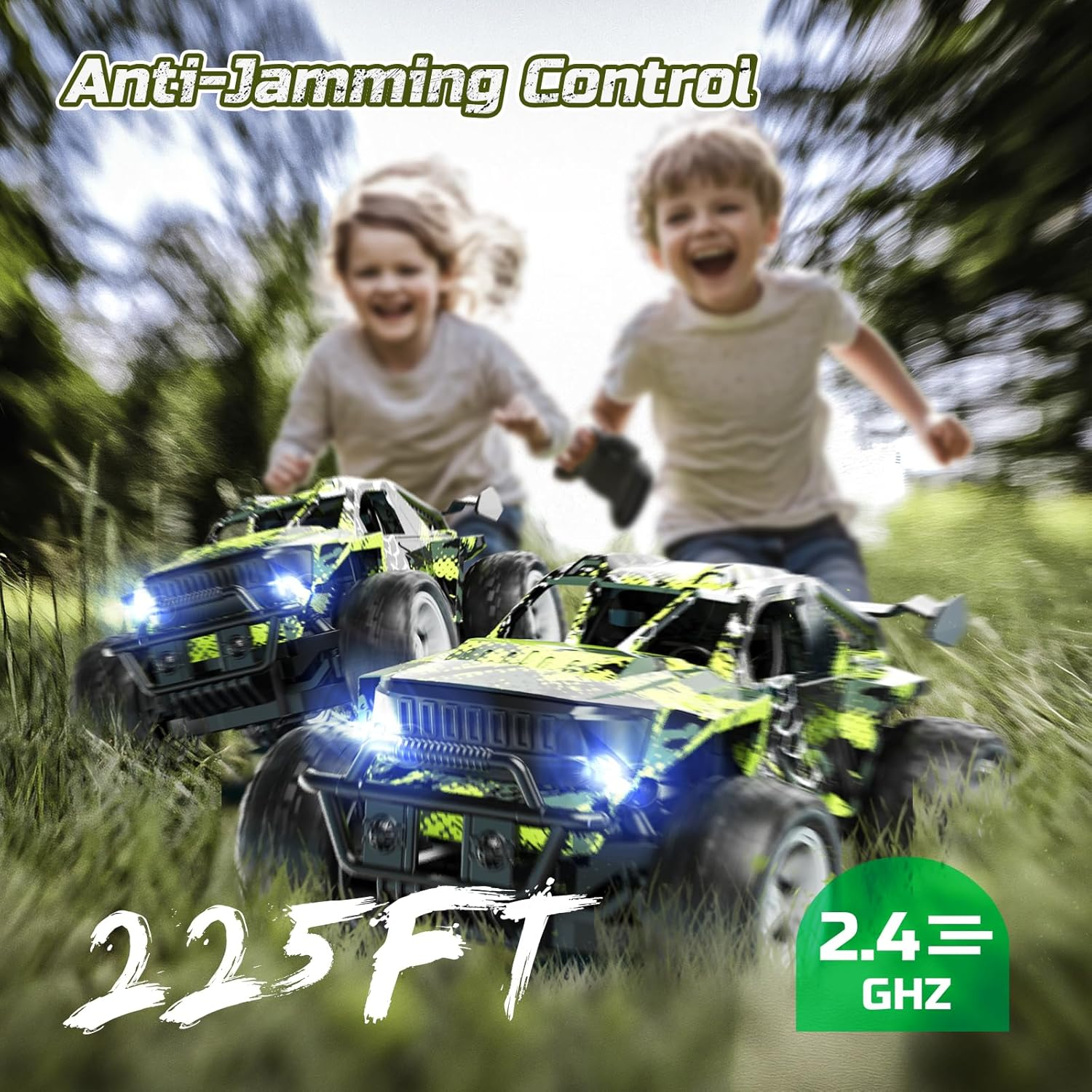 DEERC Remote Control Car with LED Colorful Lights, 1:18 RC Truck for Boys, 2.4Ghz Monster Truck Toy with 2 Batteries, All Terrain Auto Mode Off-Road Race Car, Toys Gifts for Boys Kids Girls image number 3