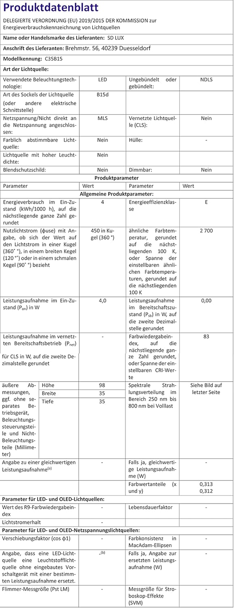 SD LUX B15 B15D Candle Bulb SBC Filament LED Candlelabra Light Bulbs Vintage Bulbs,C35 No Flicker Small Edison Bayonet- 4W (40W Equivalent) 450LM Warm White 2700K,6 Packs image number 2