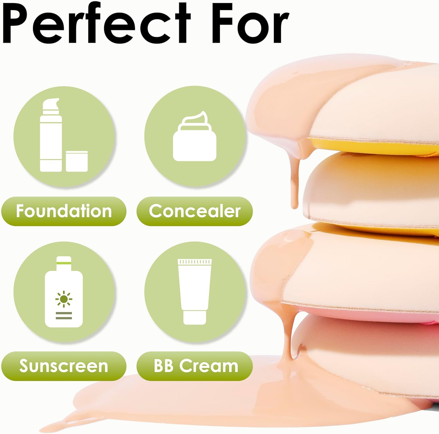COOL-ANGLE 5Pcs Makeup Sponge for Foundation Concealer and Powder, Latex Free Blender Sponge for Natural and Easy Makeup Soft Long-Lasting and Beginner-Friendly, Green, Medium image number 3