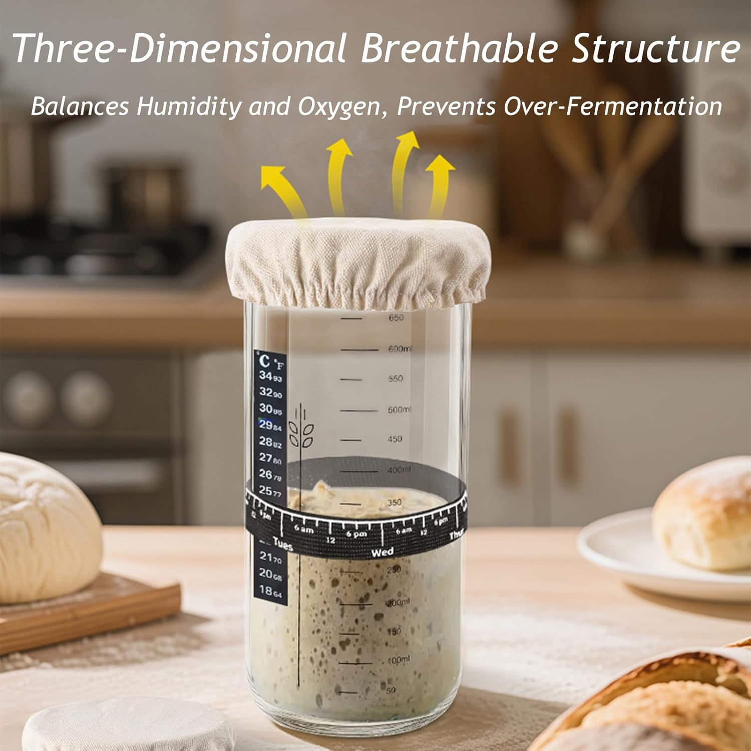 Yxvyxymyxxg Sourdough Jar Cover Starter Jar Cloth for Sourdough Cover Reusable Cloth Lid Bread Fermentation Baking Supplies for 3-4 Inch Mouth 4 Pack Elastic Design image number 5