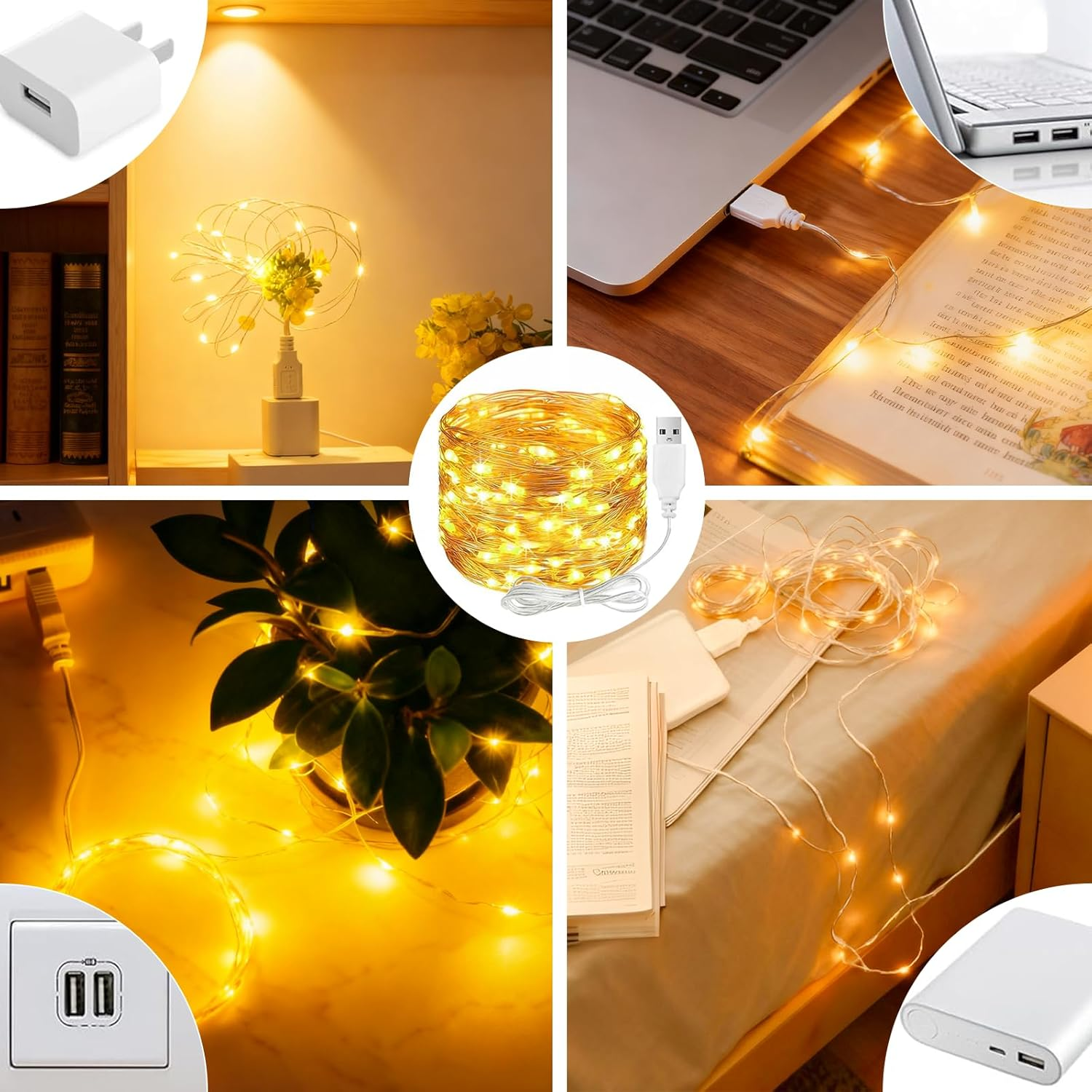 Alegre USB LED String Lights, 2M 20 Leds Copper Wire String Lights Plug in Waterproof Warm White for Indoor Outdoor Decoration LED String Lights image number 3