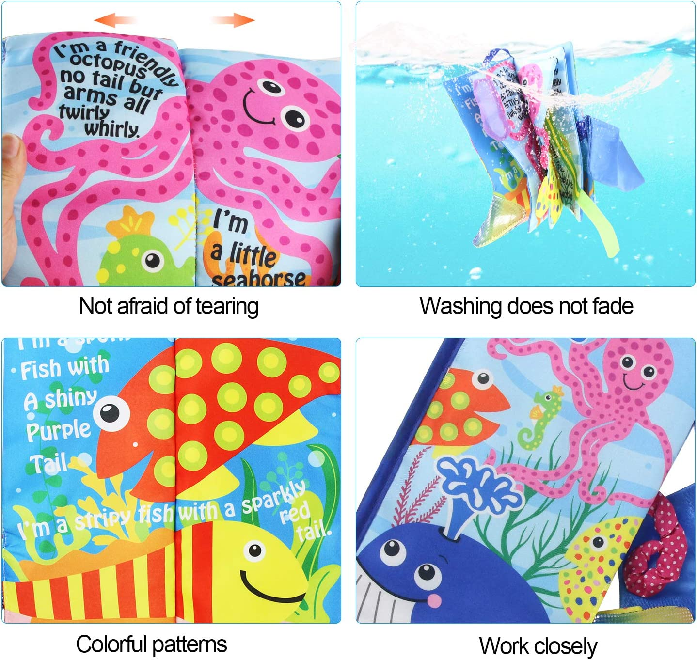 Coolplay Soft Cloth Book Cartoon Animal Tails, Marine Animal Printed Fabric Cloth Book, Educational and Learning Soft Cloth Book for Babies image number 5