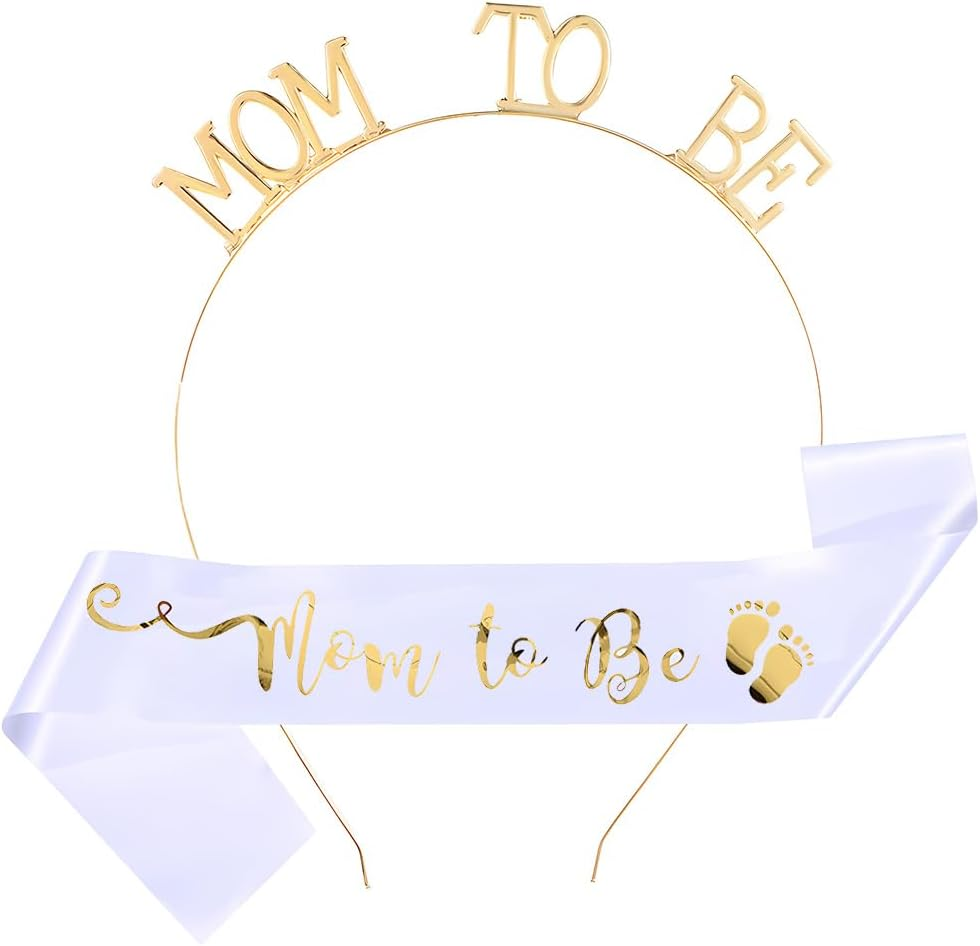 Mom to Be Crown Baby Shower Sash for Mommy Mom to Be Headband and Sash Gender Reveal Decorations for Party Pregnancy Announcement Photo Props
