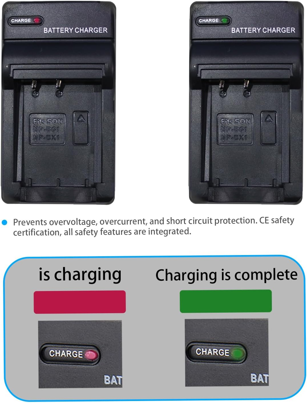 KWTOUL Np-Bx1Battery Charger Compatible with Sony Cyber-Shot DSC-HX300, DSC-HX50, DSC-HX50V/B,DSC-HX60V, DSC-HX90, DSC-HX90V, DSC-RX1, DSC-WX350, DSC-RX100, DSC-RX100 V(With Charging Cable) image number 2