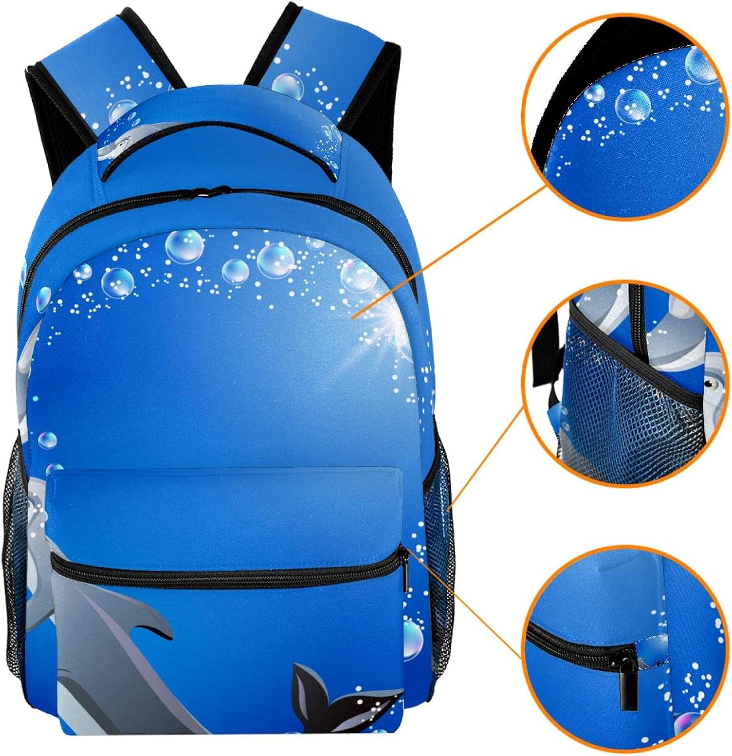 Gentle Circular Dolphin Backpack Students Shoulder Bags Travel Bag College School Tote Backpacks image number 5